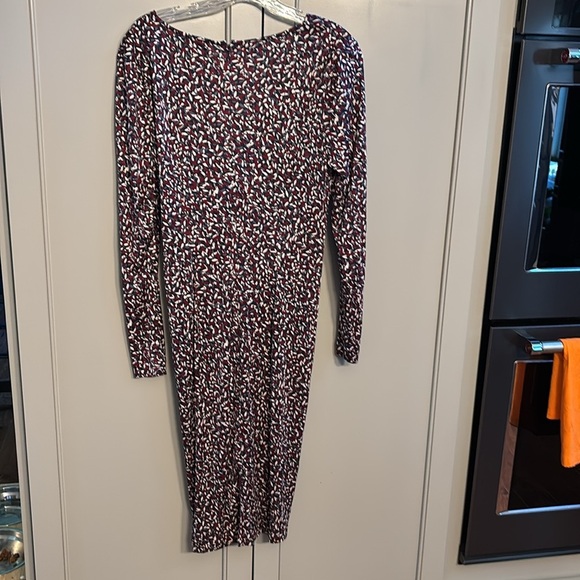 $450 Tory Burch Red Agate Confetti Silk Long Sleeve Faux Wrap Dress Medium EUC - Picture 5 of 7